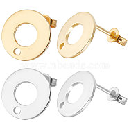 60Pcs 2 Color 304 Stainless Steel Donut Stud Earring Findings, with 60Pcs Ear Nuts, Golden & Stainless Steel Color, 10.3mm, Hole: 1.3mm, Pin: 0.7mm, 30Pcs/color(STAS-BBC0002-44)