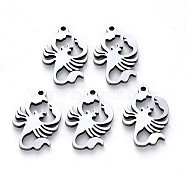 304 Stainless Steel Pendants, Laser Cut, Scorpion, Stainless Steel Color, 16.5x10.5x1mm, Hole: 1mm(X-STAS-N092-91)