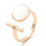 Natural Shell Flat Round & Column Open Cuff Ring, Brass Rings for Women, Real 18K Gold Plated, Inner Diameter: 17.8mm(RJEW-G288-08G)