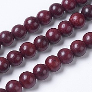Natural Wood Beads Strands, Round, Coconut Brown, 6mm, Hole: 1mm, about 63pcs/strand, 15.1 inch(38.5cm)(WOOD-J001-05-6mm)