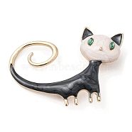 Cat Enamel Pins, Light Gold Alloy Brooch for Women, Black, 38.5x53x9.8mm(JEWB-Z006-01-G)