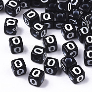 Opaque Acrylic Beads, Horizontal Hole, Alphabet Style, Cube, Black & White, Letter.Q, 5x5x5mm, Hole: 2mm, about 180pcs/18g(X-SACR-N002-01Q)