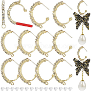 Brass Glass Rhinestone Stud Earring Findings, Half Hoop Earring Findings, with Vertical Loops and Plastic Ear Nuts, C-shape, Light Gold, Stud Earring Findings: 22x2mm, hole: 2.5mm, pin: 0.6mm, 20pcs, Ear Nuts: 4x4mm, hole: 1mm, 20pcs(FIND-BC0003-70)