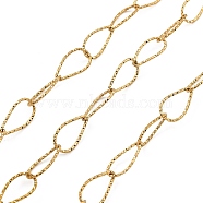 Ion Plating(IP) Handmade 304 Stainless Steel Textured Teardrop Link Chains, Soldered, with Spool, Golden, 16x9x1mm, about 16.40 Feet(5m)/Roll(CHS-G025-01G)