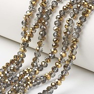 Electroplate Transparent Glass Beads Strands, Half Golden Plated, Faceted, Rondelle, Goldenrod, 3x2mm, Hole: 0.8mm, about 150~155pcs/strand, 15~16 inch(38~40cm)(EGLA-A034-T2mm-O06)