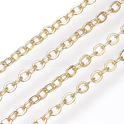Brass Cable Chains, Soldered, with Spool, Flat Oval, Nickel Free, Real 18K Gold Plated, 3x2.3x0.4x0.6mm, about 98.42 Feet(30m)/roll(KK-S332-19G)