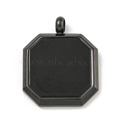 304 Stainless Steel Pendants, with Black Acrylic, Octagon Charm, Black, 25x20x3mm, Hole: 3mm(STAS-F307-16EB)