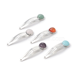 Iron Snap Hair Clips, with Natural Gemstone Half Round/Dome Cabochons for Woman Girls, Platinum, 53x13.5x5.5mm(PHAR-JH00082)