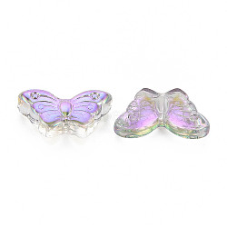 Electroplate Transparent Glass Beads, Half Plated, Butterfly, Plum, 8x15x5mm, Hole: 1mm(GLAA-T022-11-B01)