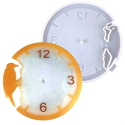 Flat Round with Woodpecker DIY Silicone Clock Display Molds, Resin Casting Molds, for UV Resin, Epoxy Resin Craft Making, White, 203x205x10mm(SIMO-PW0015-48B)