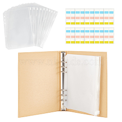 Elite 24Pc A5 PVC Loose Leaf Bags, Zip Lock 6-Hole Binder File Pockets, 1Pc A5 Retro Kraft Paper Hardcover 6-Hole Round Ring Binder Protector, 10 Sheets Paper Stickers, Rectangle, Mixed Color(AJEW-PH0011-33)