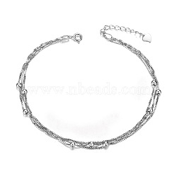 SHEGRACE Rhodium Plated 925 Sterling Silver Layered Anklets, Small Beads, Platinum, 210mm(JA28A)