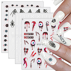 Olycraft 4 Sheets 4 Style Halloween Theme Nail Decals Stickers, Self-adhesive Nail Art Supplies, for Woman Girls DIY Nail Art Design, Mixed Patterns, 8.2x6x0.05cm, Sticker: 3~17x5~15mm, 1 sheet/style(MRMJ-OC0003-58)