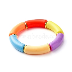 Chunky Curved Tube Acrylic Beads Stretch Bracelet for Girl Women, Red, Inner Diameter: 2-1/8 inch(5.3cm)(BJEW-JB06684-02)
