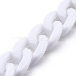 Handmade Opaque Acrylic Curb Chains, Twisted Chain, Oval, for Jewelry Making, White, Link: 30x21x6mm, 39.37 inch(1m)/strand(AJEW-JB00564-11)