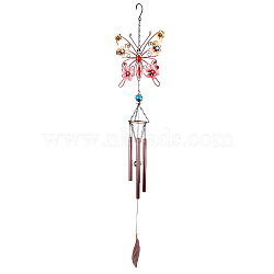 Aluminum Tube Wind Chimes, Glass & Iron Art Pendant Decorations, with Acrylic, Butterfly, Colorful, 410x180mm(PW23021309839)