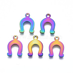 Ion Plating(IP) 201 Stainless Steel Charms, Cadmium Free & Nickel Free & Lead Free, Mark, Rainbow Color, 14x9x1mm, Hole: 1.4mm(STAS-S119-133)