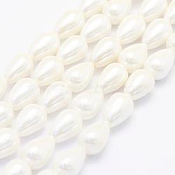 Shell Pearl Beads Strands, teardrop, Creamy White, 12x8mm, Hole: 1mm, about 30pcs/strand, 15.7 inch(40cm).(BSHE-P024-02)