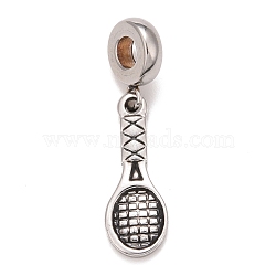 304 Stainless Steel European Dangle Charms, Large Hole Pendants, Tennis Racket, Antique Silver, 32mm, Hole: 4mm, Tennis Racket: 21.5x8x2mm(STAS-I194-22AS)