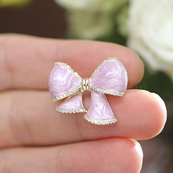 Bowknot Enamel Pins, Alloy Rhinestone Brooches for Backpack Clothes, Lavender, 20x23mm(PW-WGACA79-01)