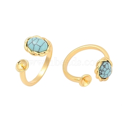 Brass Cuff Rings for Women, with Synthetic Turquoise Beads, Cadmium Free & Nickel Free & Lead Free, Real 18K Gold Plated, Inner Diameter: 17mm(KK-P302-22B-G)