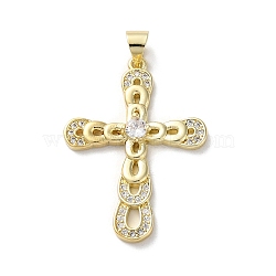 Brass Micro Pave Cubic Zirconia Pendants, Cross, Real 18K Gold Plated, 32x23x4mm, Hole: 5x4mm(KK-A212-10F-G)