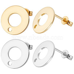 60Pcs 2 Color 304 Stainless Steel Donut Stud Earring Findings, with 60Pcs Ear Nuts, Golden & Stainless Steel Color, 10.3mm, Hole: 1.3mm, Pin: 0.7mm, 30Pcs/color(STAS-BBC0002-44)
