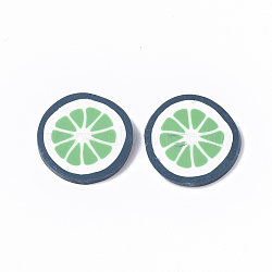 Handmade Polymer Clay Cabochons, Flat Round/Sliced Fruit, Green, 20~22x2mm(X-CLAY-S092-54A)