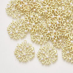 Alloy Pendants, with ABS Plastic Imitation Pearl, Flat Round with Branch, Light Gold, 25x23x4mm, Hole: 1.6mm(PALLOY-S121-189)