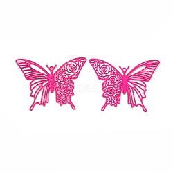 Spray Painted 430 Stainless Steel Pendants, Butterfly, Deep Pink, 31x40x0.3mm, Hole: 1.2mm(STAS-B038-01B)