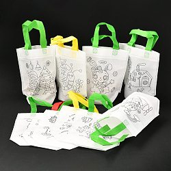 Rectangle Non-Woven DIY Environmental Scribble Bags, with Handles, for Children DIY Crafts Making, Mixed Patterns, 360mm(DIY-B030-01)