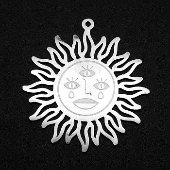 201 Stainless Steel Pendants, Laser Cut, Sun, Stainless Steel Color, 37.5x34.5x1mm, Hole: 1.4mm