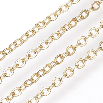 Brass Cable Chains, Soldered, with Spool, Flat Oval, Nickel Free, Real 18K Gold Plated, 3x2.3x0.4x0.6mm, about 98.42 Feet(30m)/roll