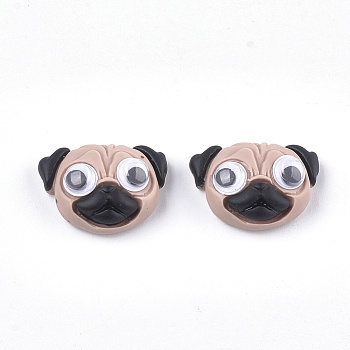 Resin Puppy Cabochons, with Plastic, Pug Dog, BurlyWood, 17x23.5x10mm

