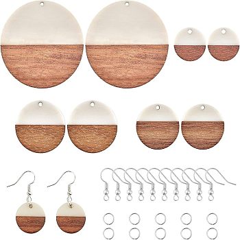 DIY Dangle Earring Making Kits, with Resin & Wood Pendants, Platinum Plated Iron Earring Hooks & Open Jump Rings, Flat Round, White