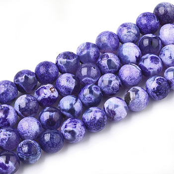 Natural Fire Crackle Agate Beads Strands, Dyed, Round, Indigo, 8mm, Hole: 1mm, about 46~48pcs/strand, 14.56 inch~15.15 inch