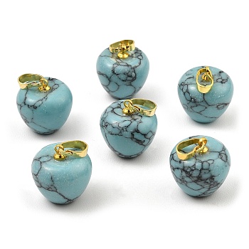  Synthetic Turquoise Teacher Apple Charms, with Golden Plated Brass Snap on Bails, 14.5x14mm, Hole: 6.5x4mm