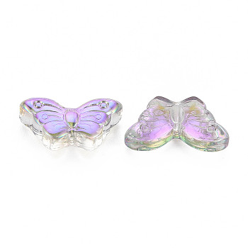 Electroplate Transparent Glass Beads, Half Plated, Butterfly, Plum, 8x15x5mm, Hole: 1mm
