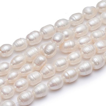 Natural Cultured Freshwater Pearl Beads Strands Rice, Natural Color, White, 10~11mm, Hole: 0.8mm, 14.96 inch