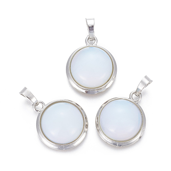 Opalite Pendants, with Brass Findings, Half Round, Platinum, 23~24x19~20x8~10mm, Hole: 8x5mm