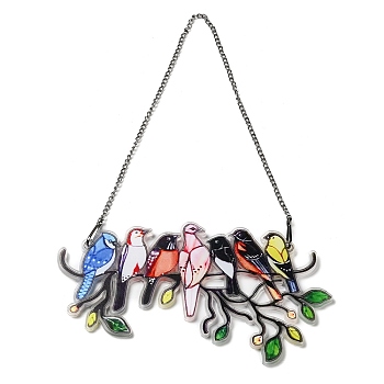 Bird Acrylic Stained Window Planel with Chain, for Window Suncatcher Home Hanging Ornaments, Colorful, 200x120x4.8mm