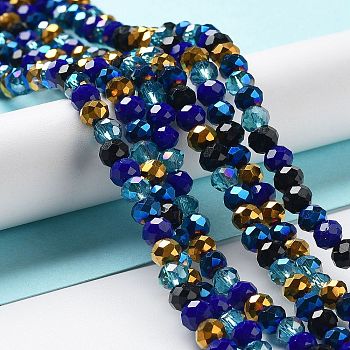 Glass Beads Strands, Faceted, Rondelle, Medium Blue, 6x5mm, Hole: 1mm, about 85~88pcs/strand, 16.1~16.5 inch(41~42cm)