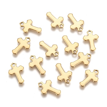 Ion Plating(IP) 304 Stainless Steel Tiny Cross Charms, Golden, 15x10x1mm, Hole: 2mm