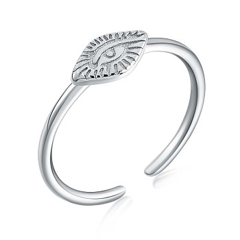 Rhodium Plated 925 Sterling Silver Horse Eye Open Cuff Ring for Women, Platinum, US Size 4 1/4(15mm)