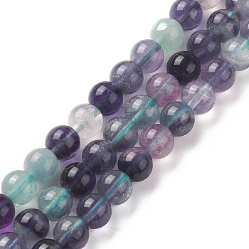 Natural Fluorite Beads Strands, Round, 8mm, Hole: 1mm, about 50pcs/strand, 15.16''(38.5cm)