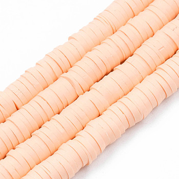 Handmade Polymer Clay Beads Strands, for DIY Jewelry Crafts Supplies, Heishi Beads, Disc/Flat Round, PeachPuff, 6x0.5~1mm, Hole: 1.8mm, about 290~320pcs/strand, 15.75 inch~16.14 inch(40~41cm)