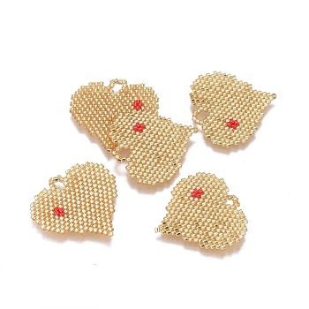 Handmade Japanese Seed Beads Pendants, with Japan Import Thread, Loom Pattern, Heart, Goldenrod, 29~30x30x2mm, Hole: 3mm