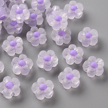 Transparent Acrylic Beads, Frosted, Bead in Bead, Flower, Lilac, 12x12.5x6mm, Hole: 2.5mm, about 893pcs/500g