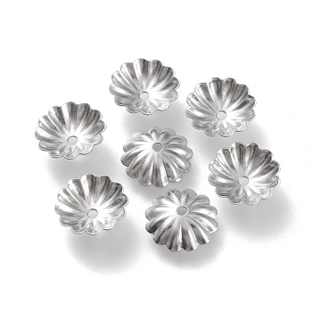 304 Stainless Steel Bead Caps, Multi-Petal, Flower, Stainless Steel Color, 9.5x10x3mm, Hole: 1.2mm