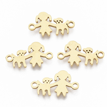 201 Stainless Steel Links connectors, Laser Cut Links, Girl with Dog, Golden, 10x16.5x1mm, Hole: 1.5mm